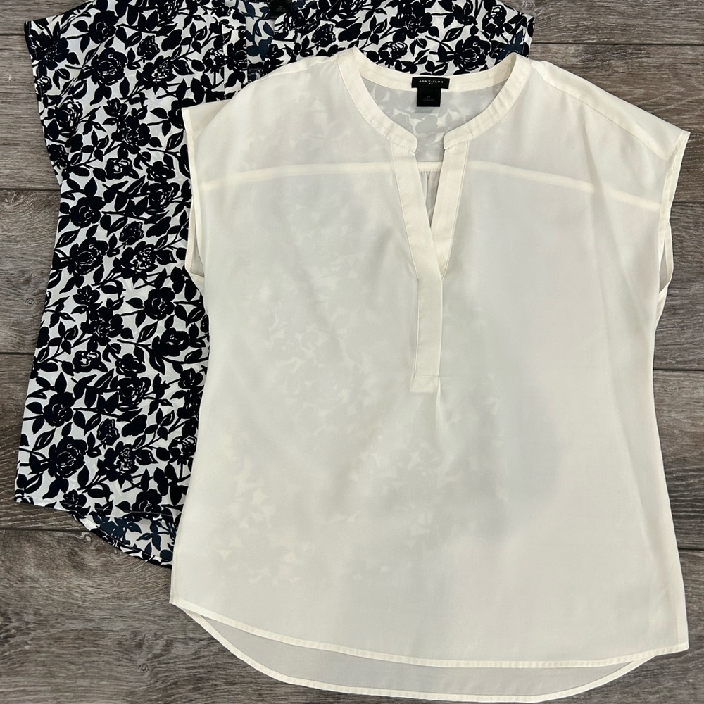 Ann Taylor White and Black Floral Blouse